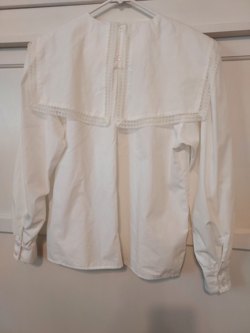 Vintage Sweet White Lace-Trim Bow Yoke Blouse Cottagecore Prairie Victorian Chic - Picture 3 of 10